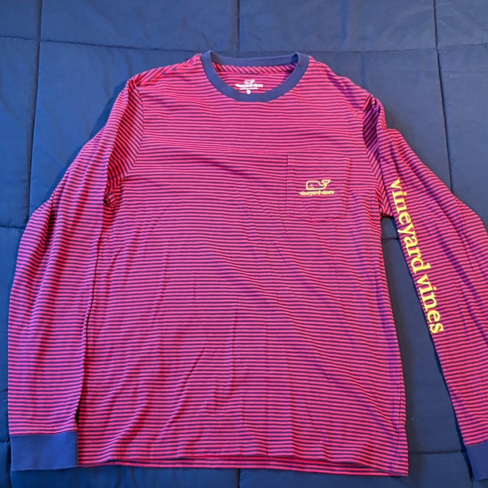 Vineyard Vines Youth Blue and Red Striped Long Sleeve Tee